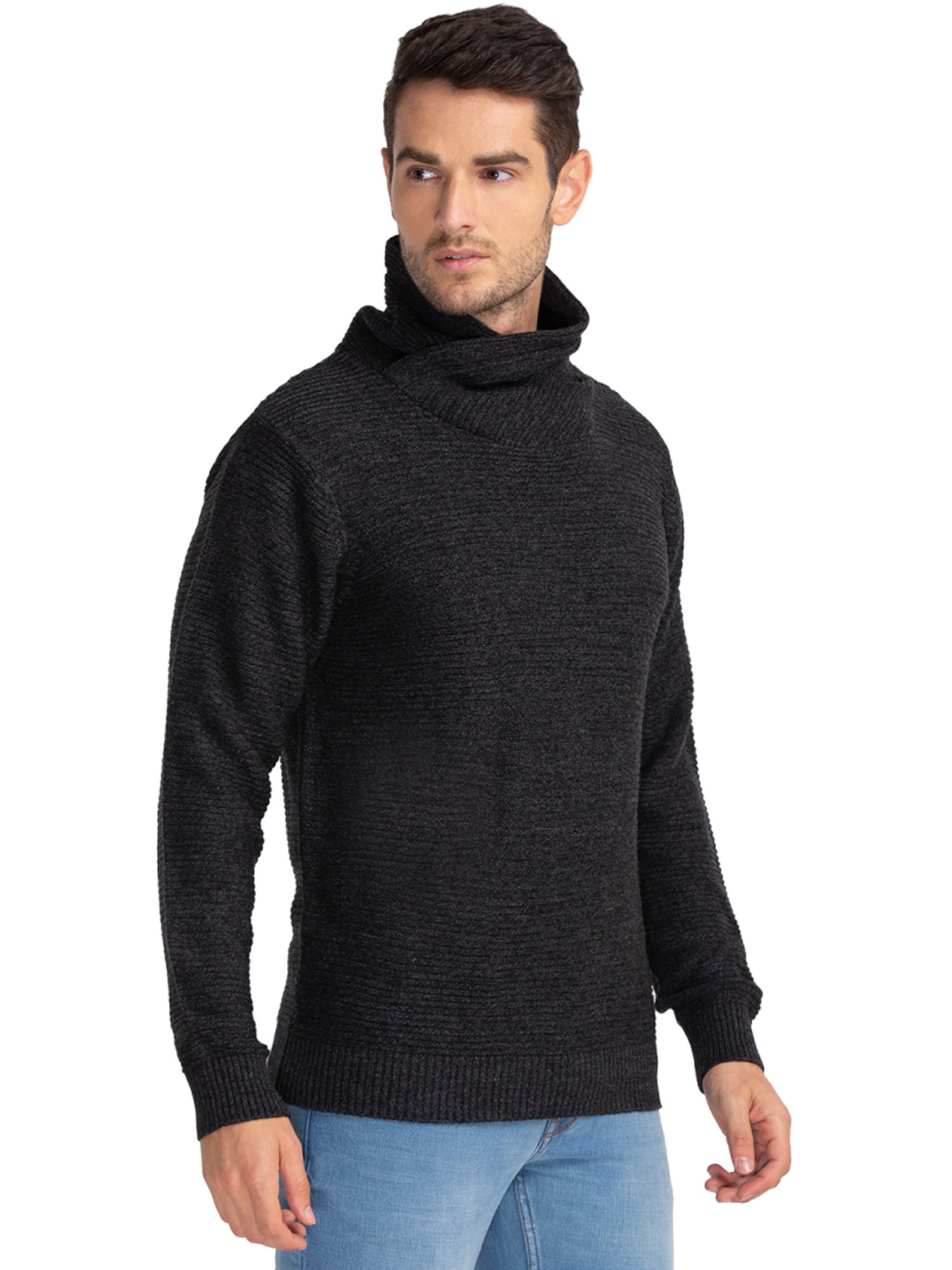 Parx Black Regular Fit Sweaters