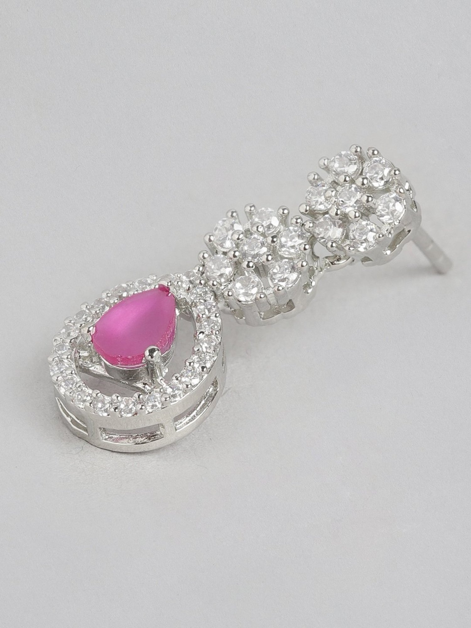 Zavya 92.5 Sterling Silver Dazzling Bloom Rhodium-Plated Drop Earrings