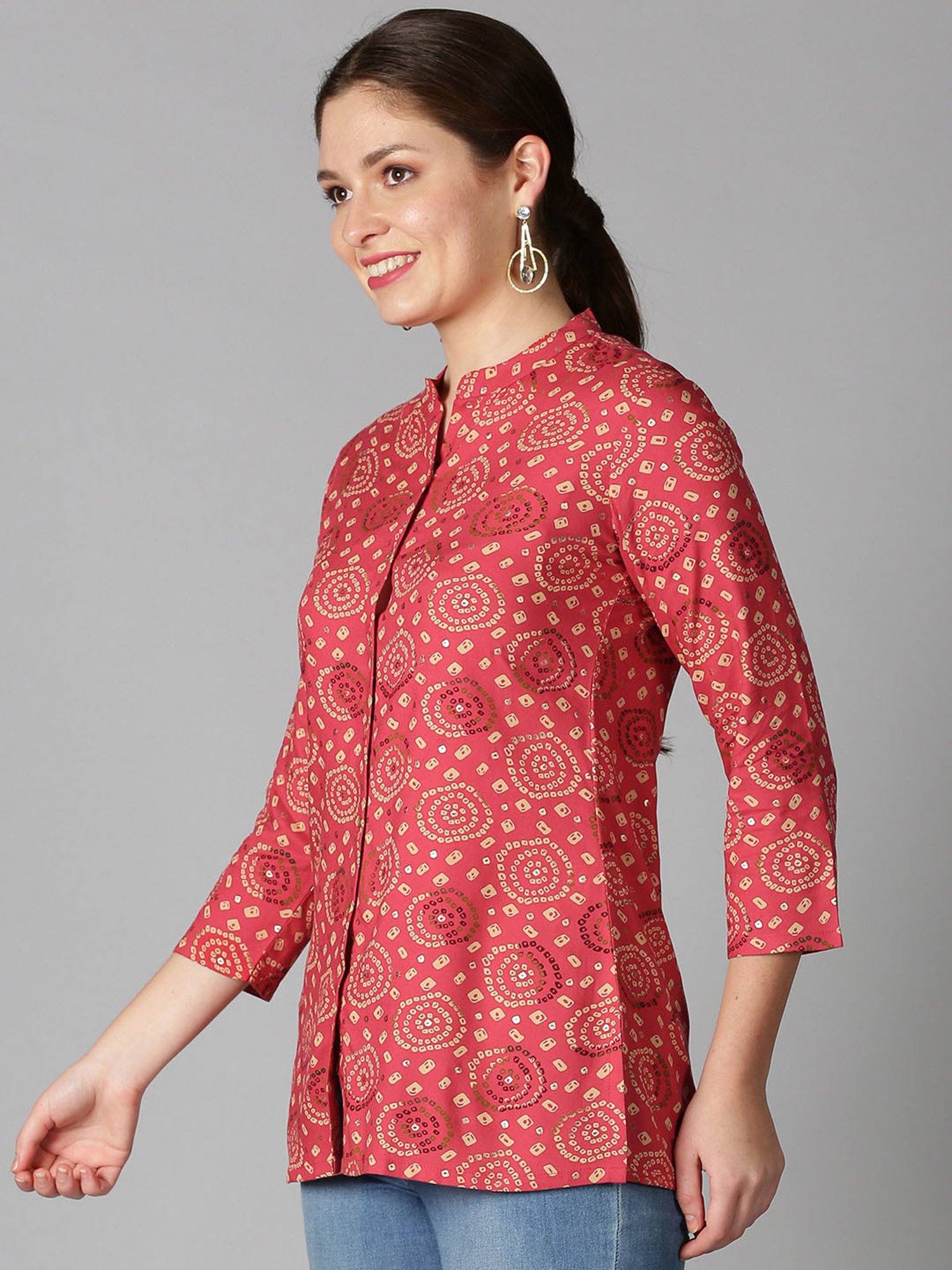 Saffron Threads Red Printed Shirt