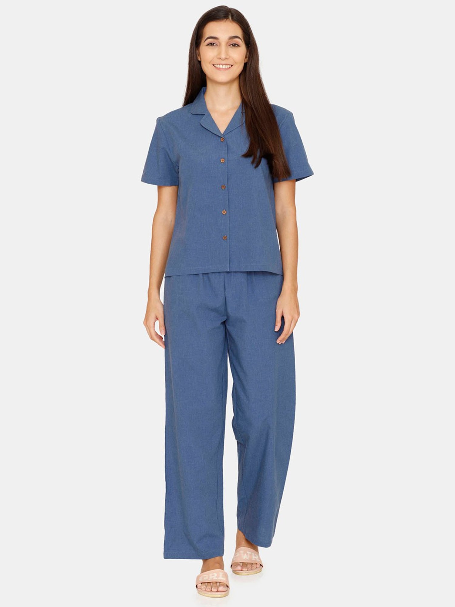 Zivame Blue Shirt With Pyjamas