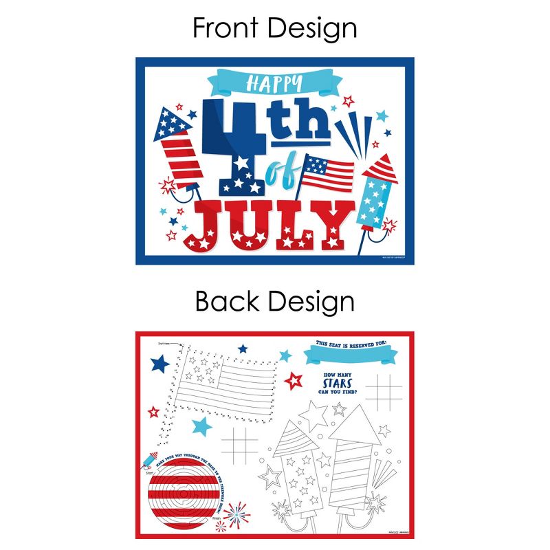 Big Dot of Happiness Firecracker 4th of July - Paper Red, White and Royal Blue Party Coloring Sheets - Activity Placemats - Set of 16