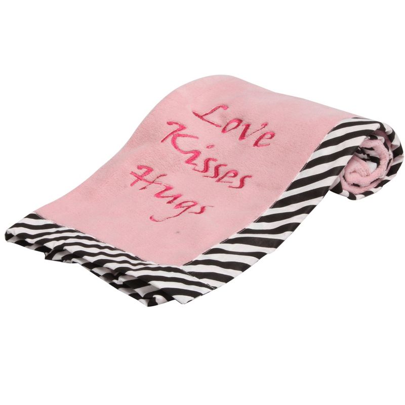 Bacati - Love Aztec Black/Fuchsia Pink Love Kisses Hugs Embroidered Blanket