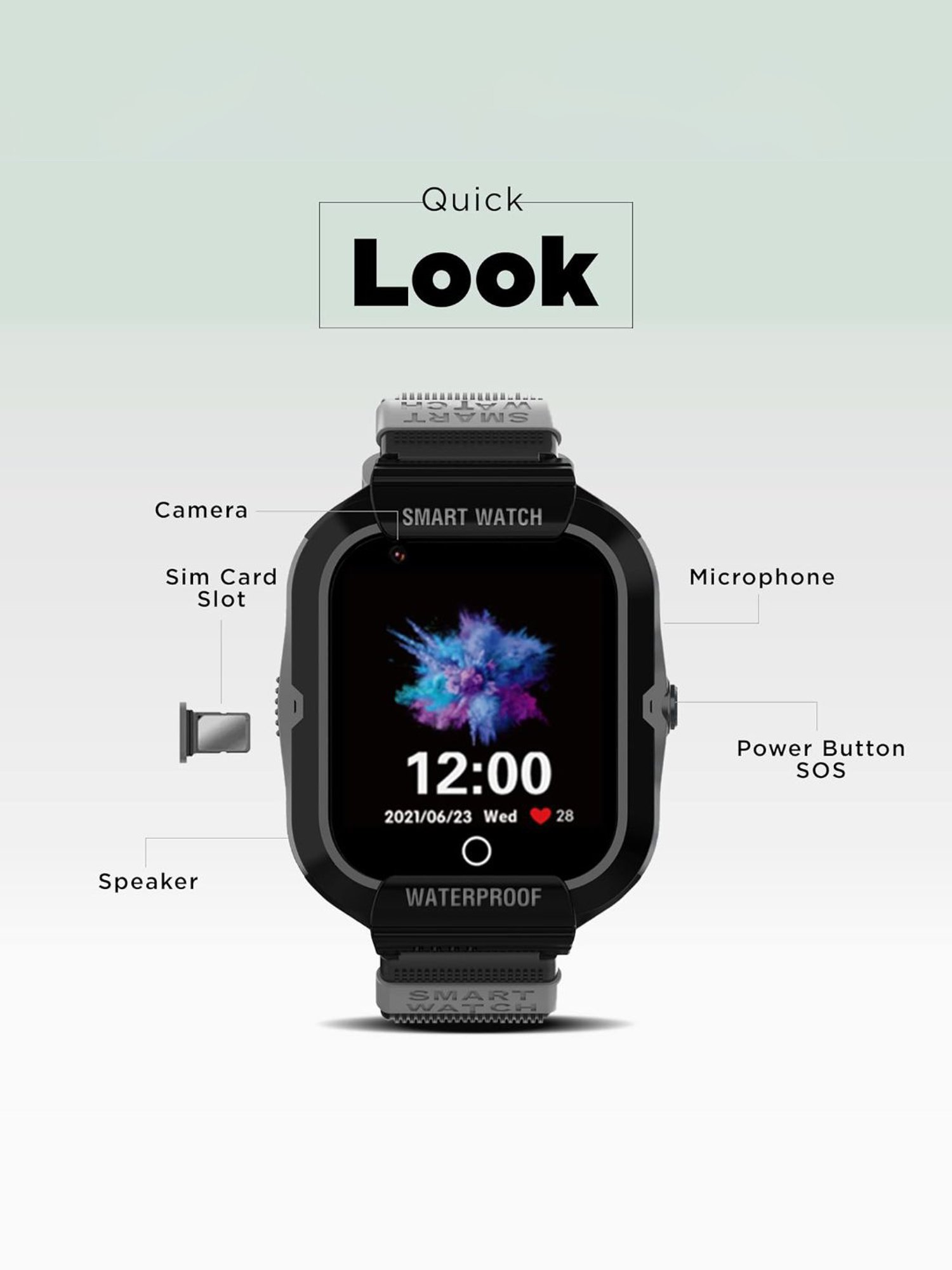 Turet Smartwatch for Kids with HD Display, Camera, SOS Button, Phone & Video Calling (Black)