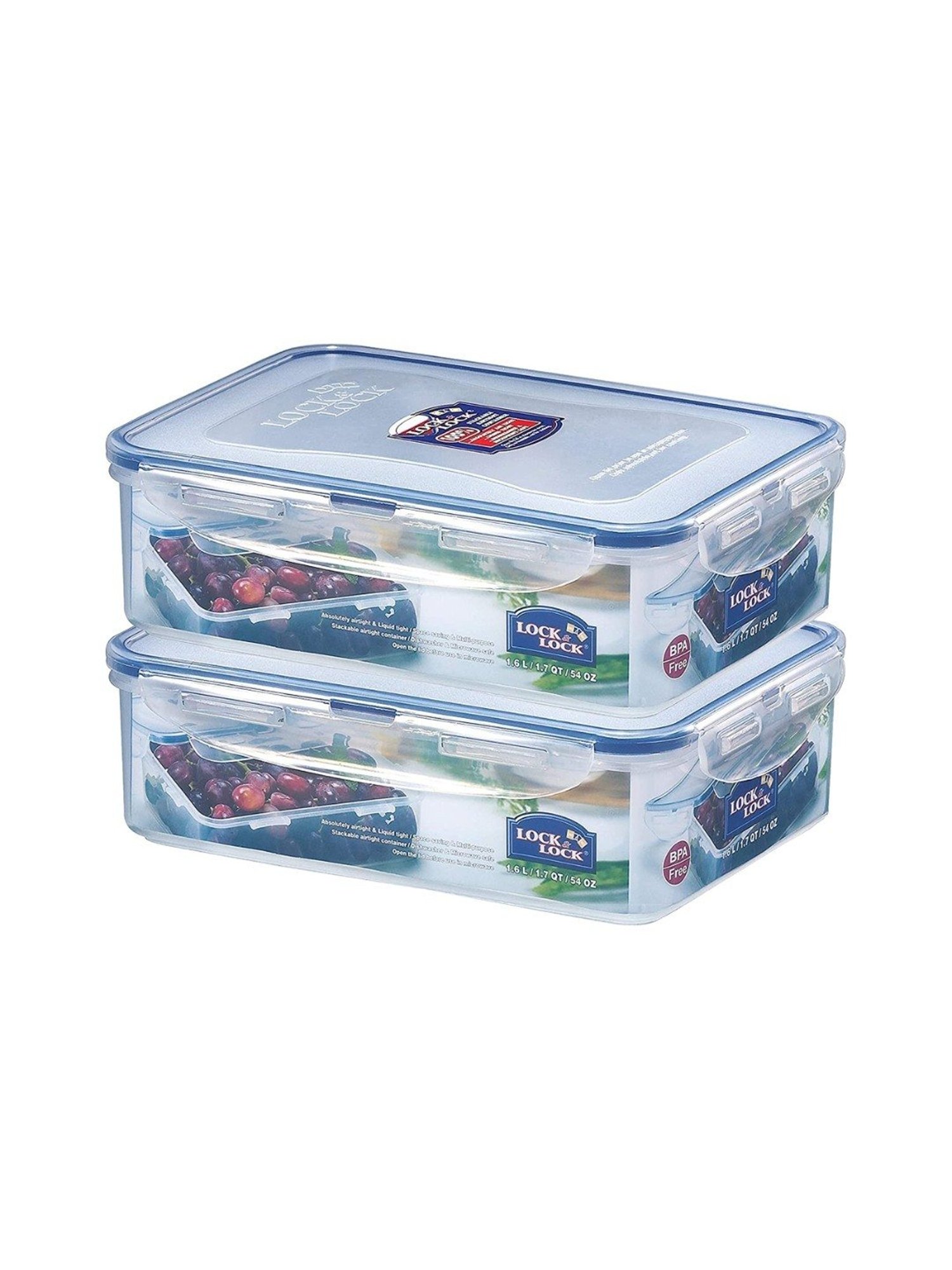 Lock & Lock Transparent Plastic Airtight Food Storage Containers With Lid - Set of 2