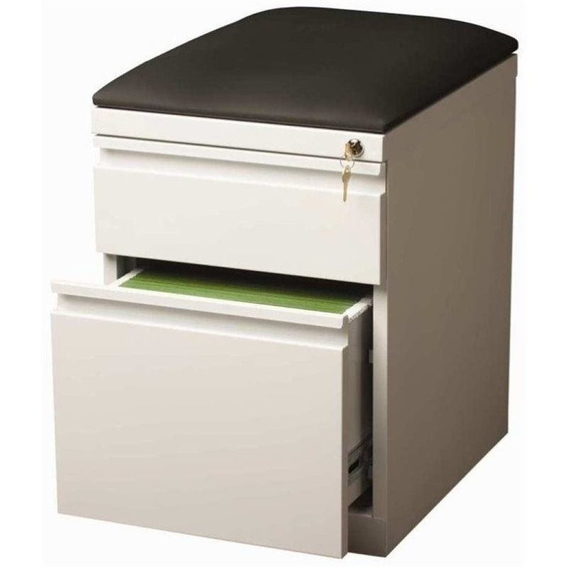Steel 2 Drawer Faux Leather Top File Cabinet in White-Pemberly Row