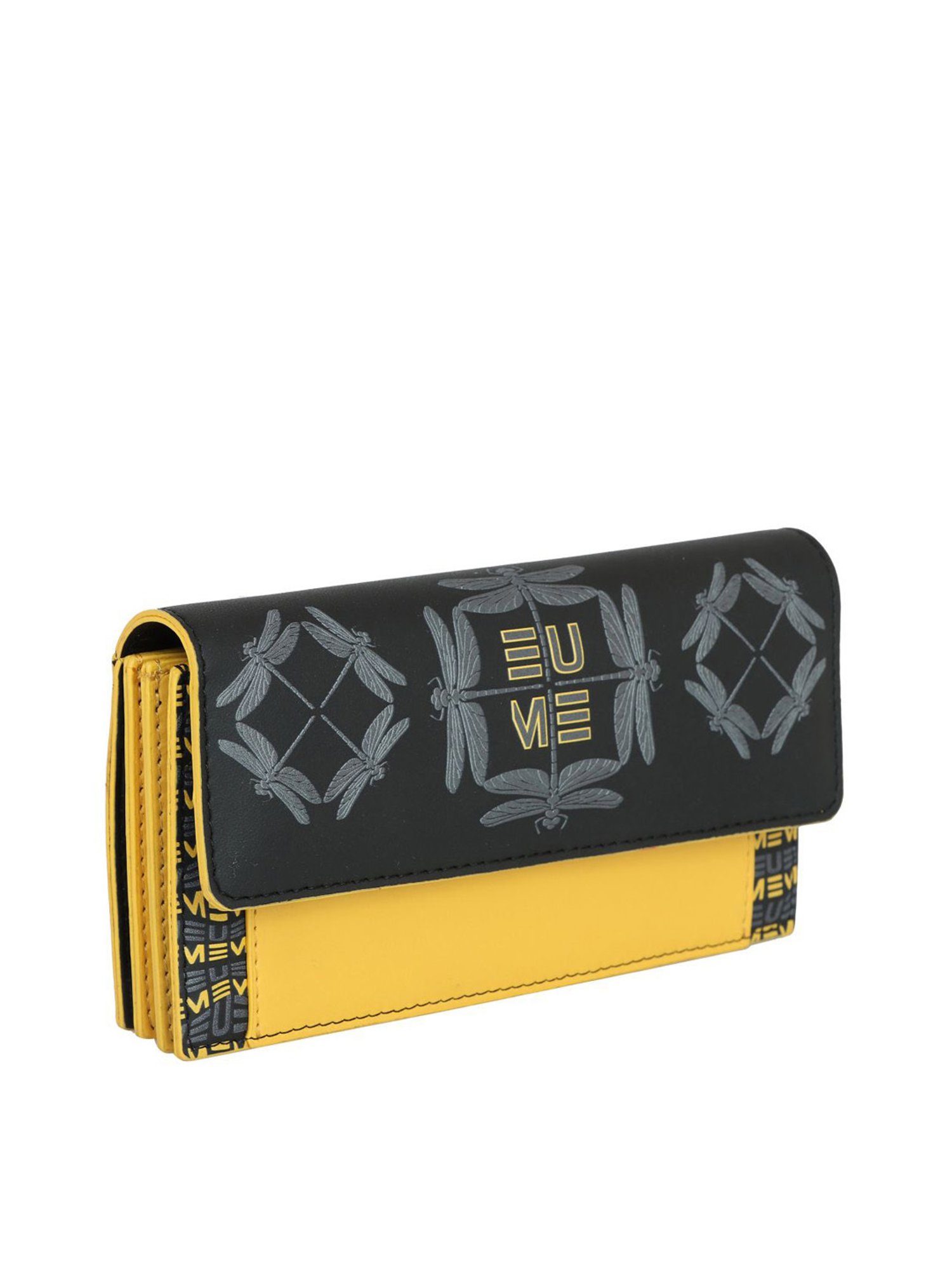 Eume Dragonfly Black Leather Printed Wallet