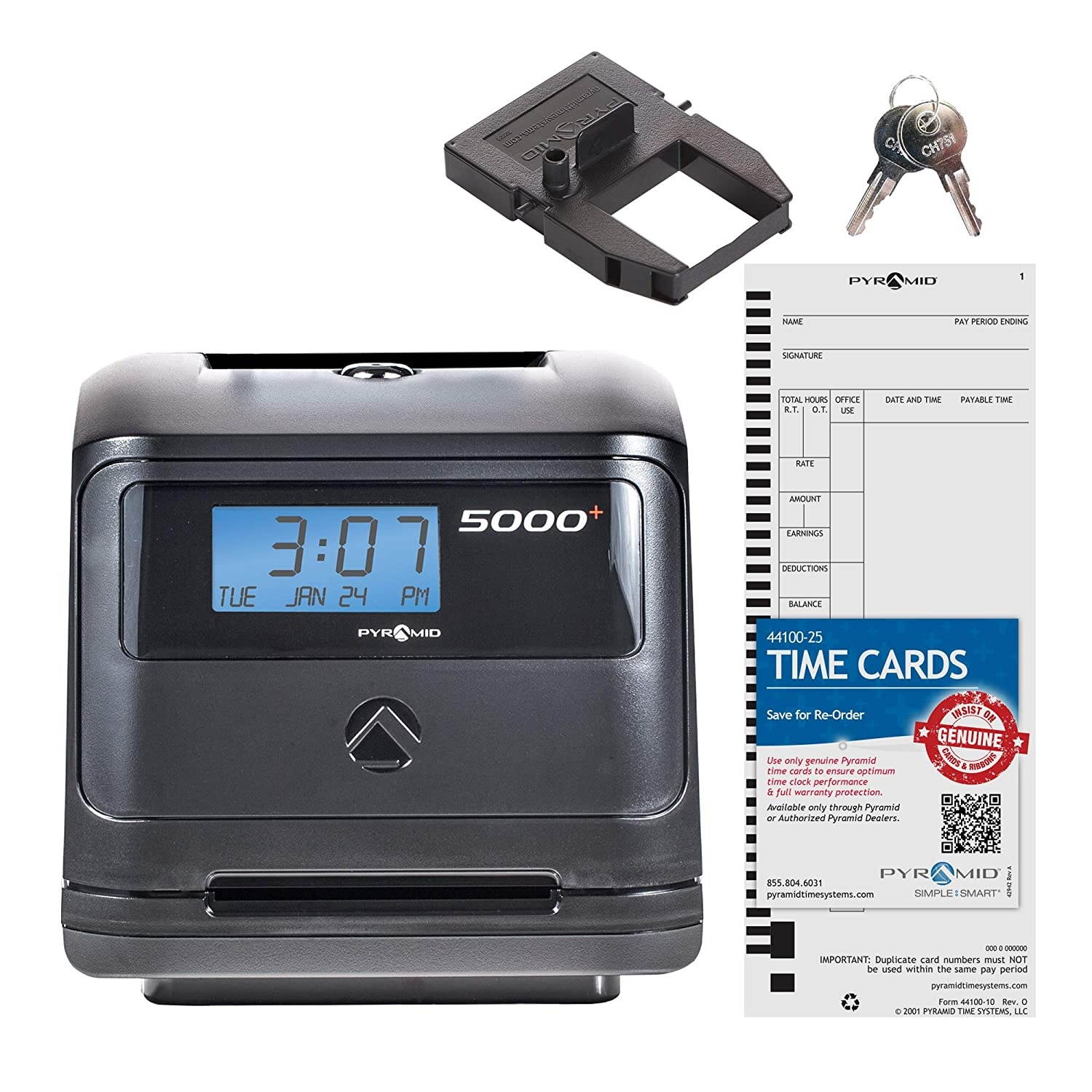 Pyramid Time Systems, Model 5000 Auto Totaling Time Clock, Handles up to 100 Employees, Automatically calculates Worked time Between Punches and accumulates Worked Hours per Pay Period, Made in USA