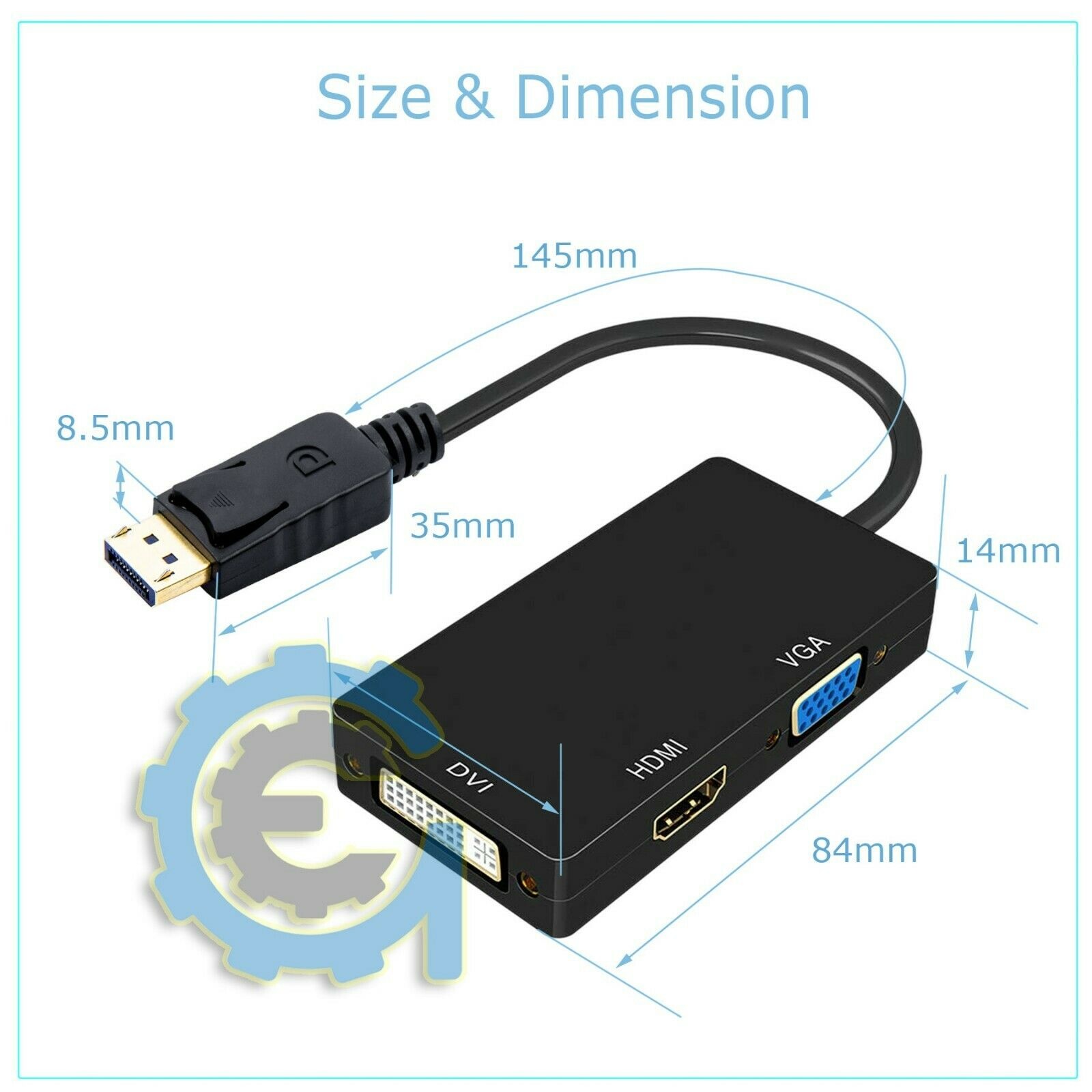3 In 1 Displayport DP Male To HDMI/DVI/VGA Female Adapter Converter Cable 1080P