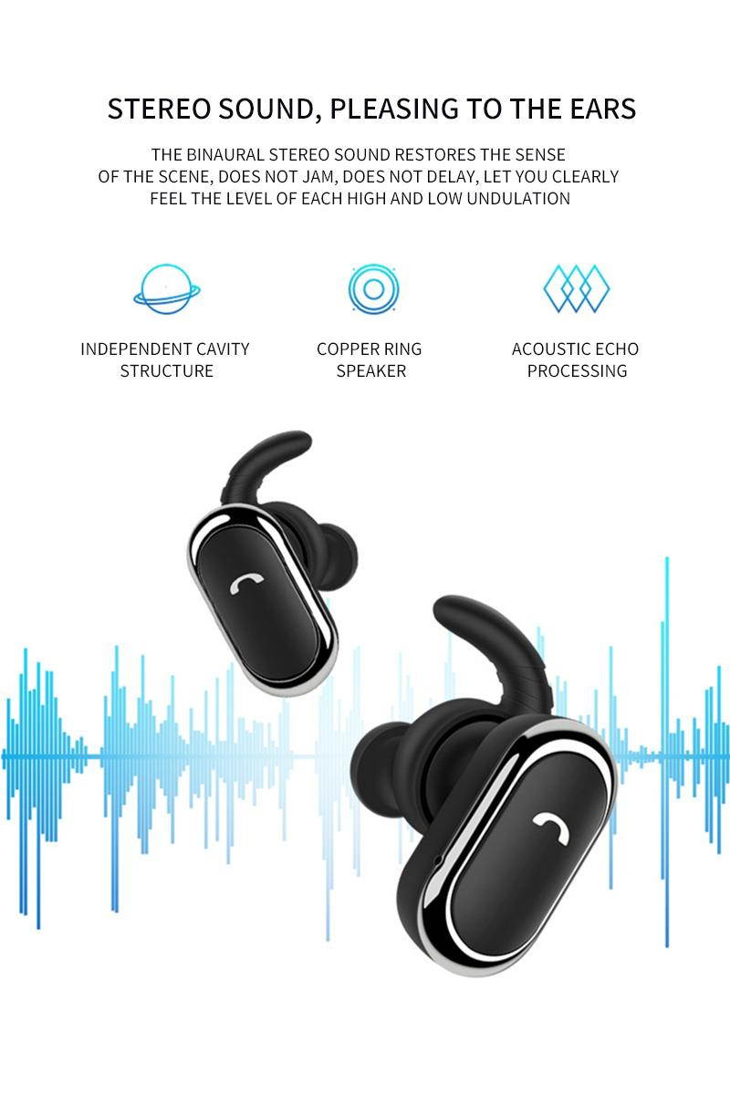 DPRUI tws wireless headphones with Charging Box Wireless Stereo Earbud In-ear Earphone Bluetooth headphones for a mobile phone (Black)