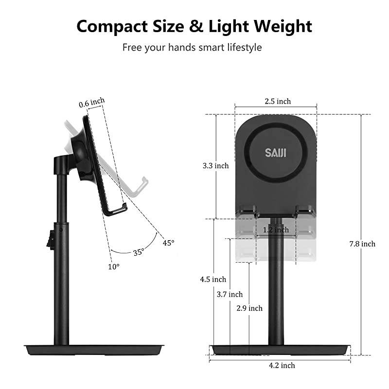Cell Phone Stand Tablet Holder  Height Adjustable Aluminum Stand Mount Compatible with iPhone Samsung Cell Phone Tablet iPad Nintendo Switch Kindle Up to 10 Inch Screen Black2
