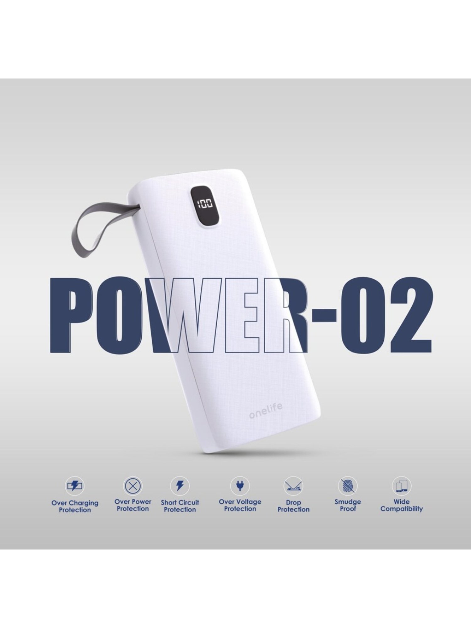 Onelife Power 02, 20000mAh 12W Lithium-Polymer Power Bank with Dual Input, Dual Output (White)
