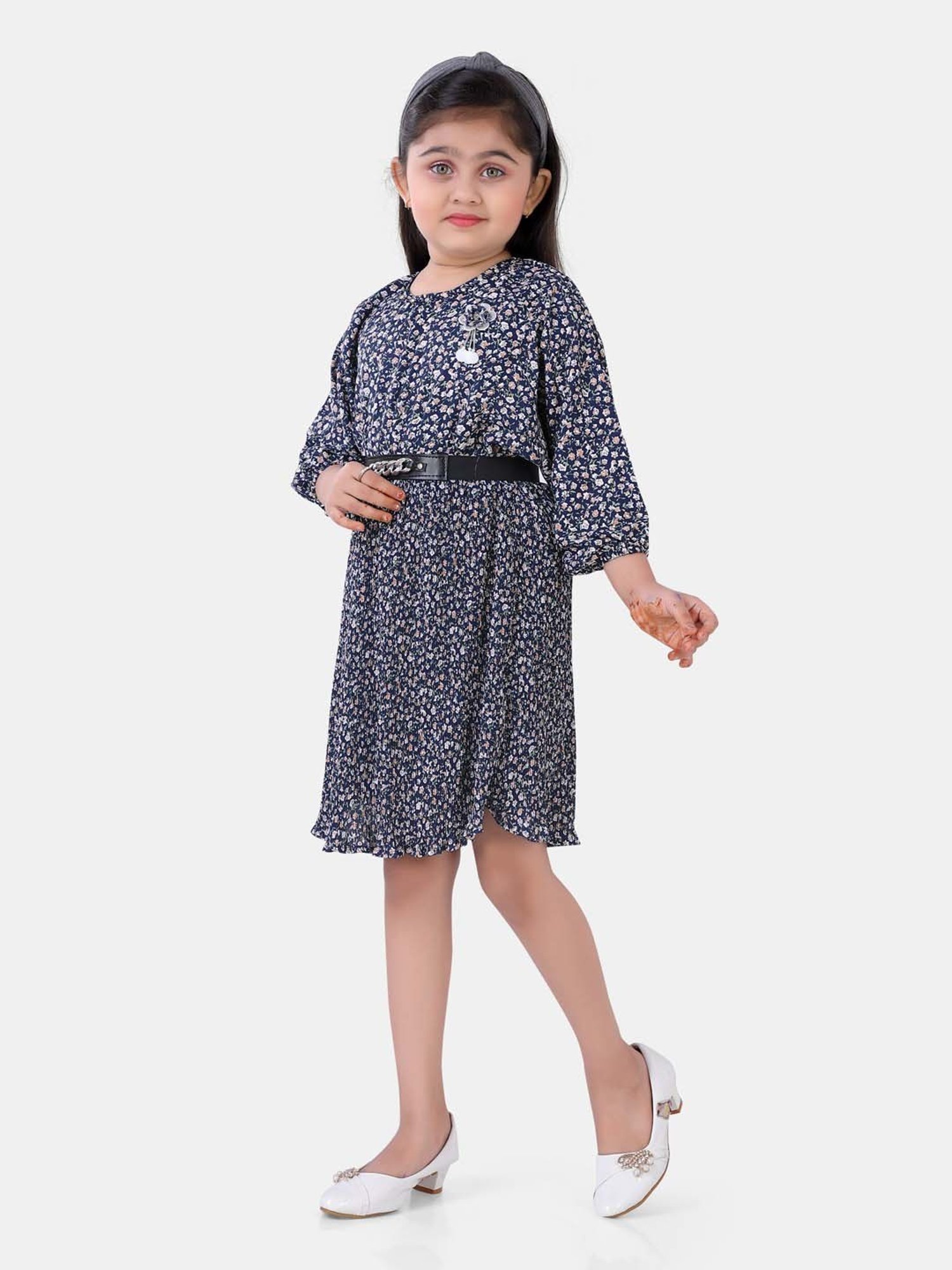poplins Kids Navy Cotton Floral Print Dress