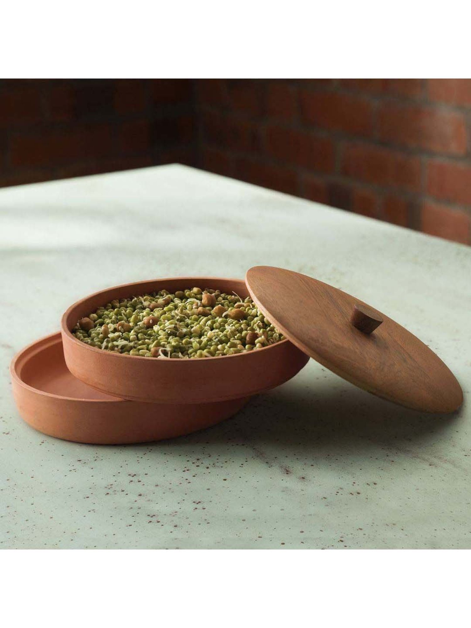 ellementry Brown Terracotta Sprout Maker with Lid (300 ml) - Set of 1