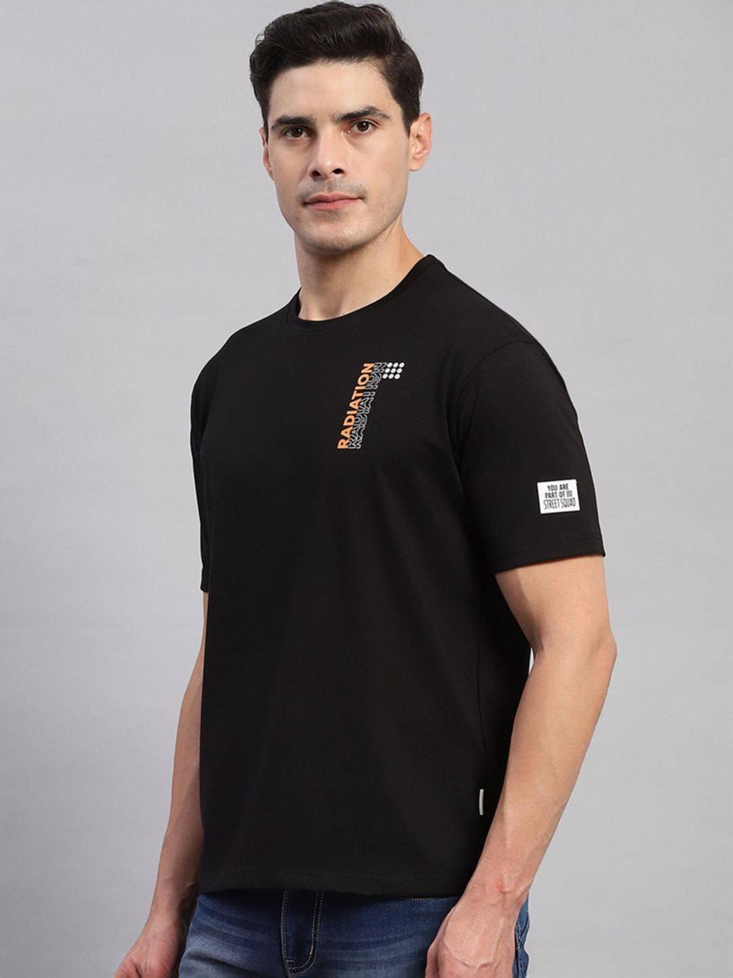 Rock.it Black Cotton Regular Fit Printed T-Shirt