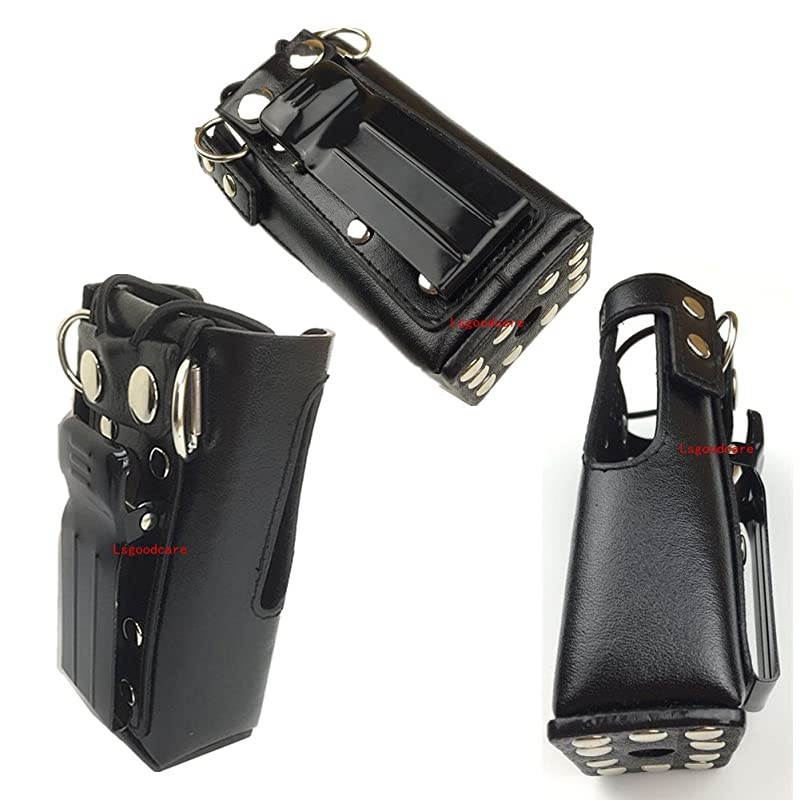 Black Hard Leather Carrying Holder Holster Case with Adjustable Shoulder Strap Compatible for Motorola 2 Way Radio HT1250 HT1550 GP320 GP340 GP380 GP338