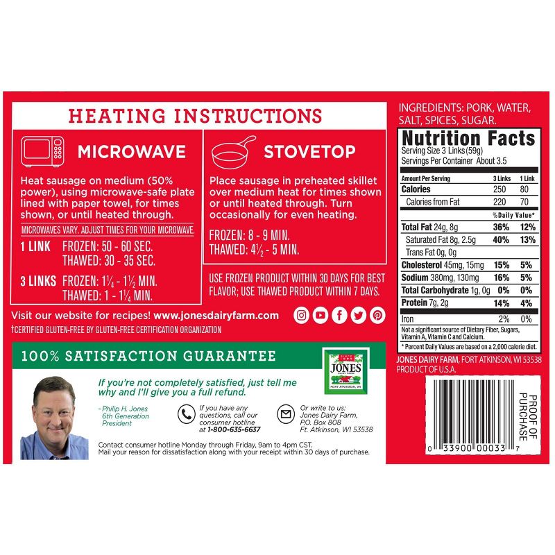 Jones Farm Frozen All Natural Pork Sausage Links - 10ct/7oz
