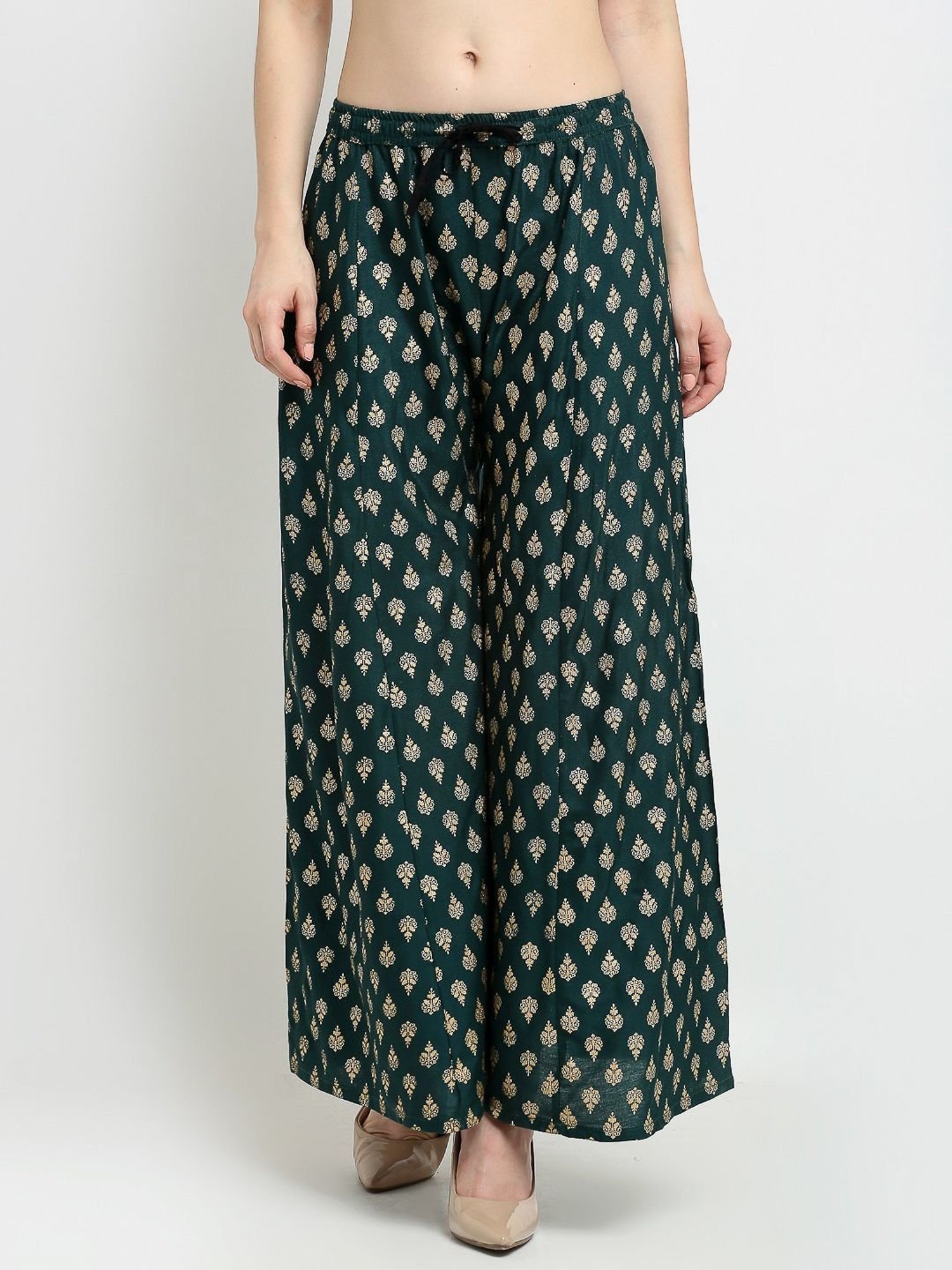 Gracit Green & Beige Printed Palazzos - Pack Of 2