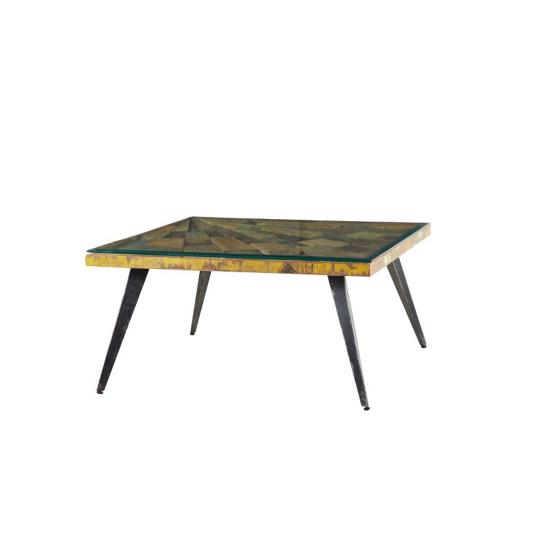 Wood Coffee Table, Rectangle With Design And Glass Tabletop Cover - Olivia & May