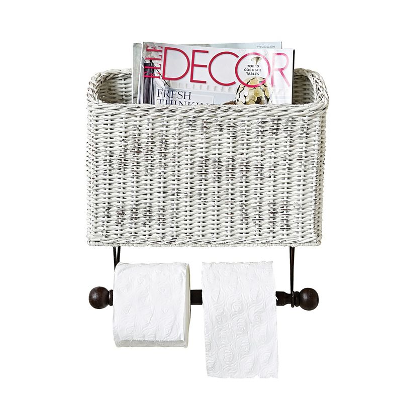 Wicker Wall Magazine & Toilet Paper Holder - White - 3R Studios