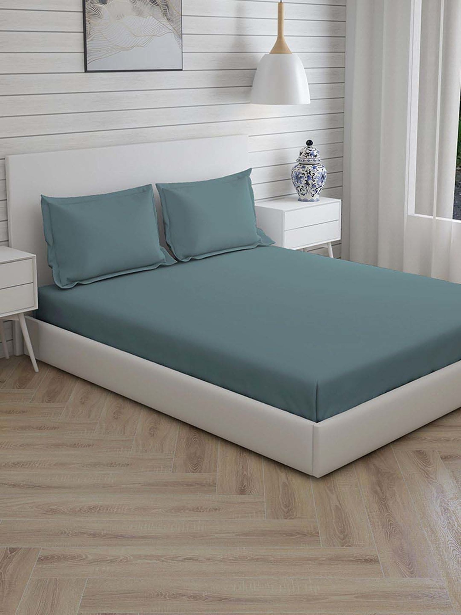 Boutique Living Pure Earth Olive Cotton 300 TC King Size Bed Sheet with Pillow Cover