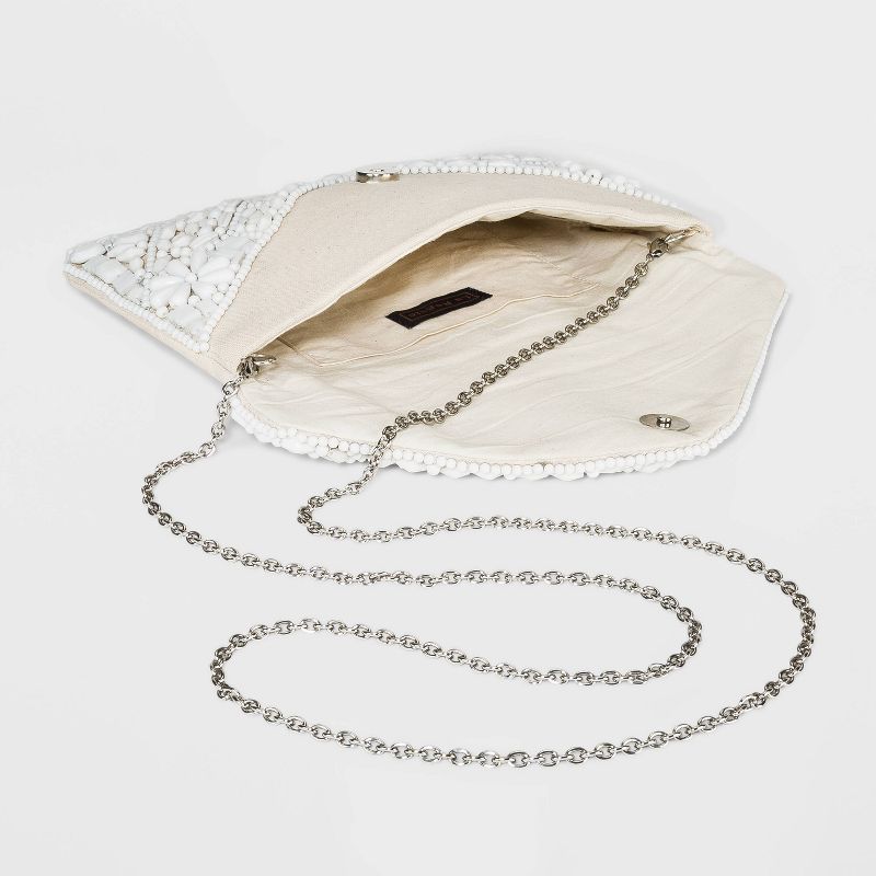 Estee & Lilly Floral Print Snap Closure Beaded Envelope Clutch - Off White