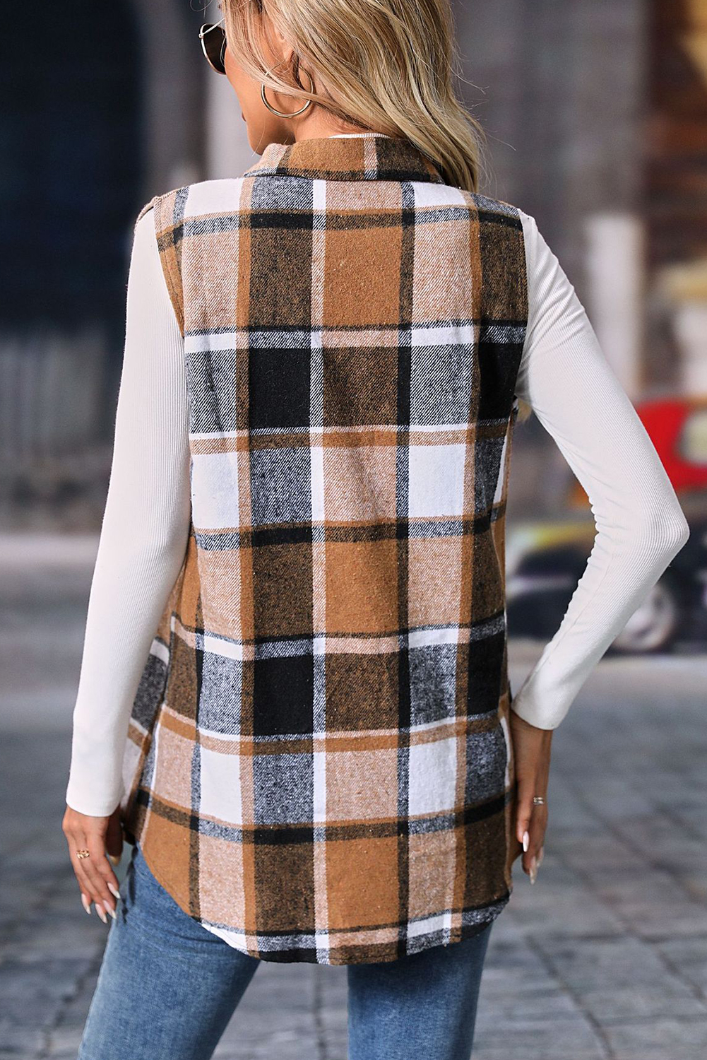 Brown Plaid Button Up Long Sleeve Flannel Shacket