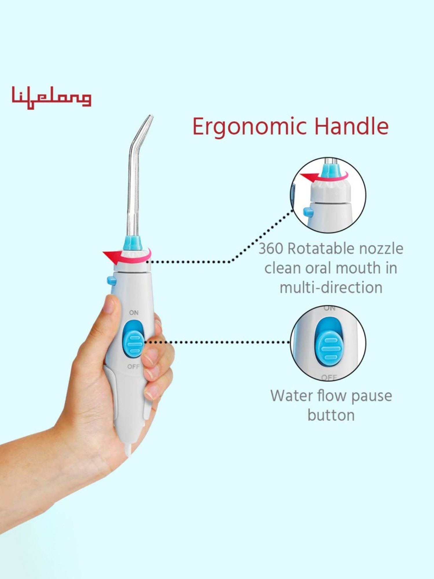 Lifelong LLDC27 Table Top Flosser, 10 Pressure Modes and 600ml Tank for Flossing at Home (White)