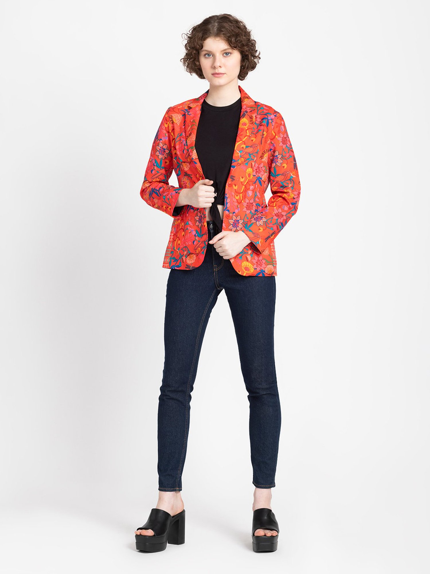 SHAYE Red Floral Print Blazer