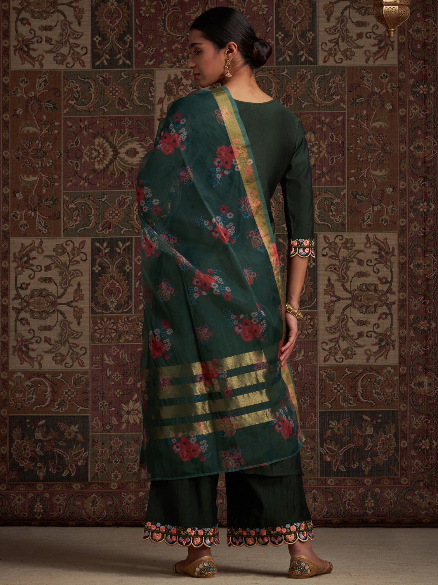Indo Era Green Embroidered Kurta Palazzo Set With Dupatta