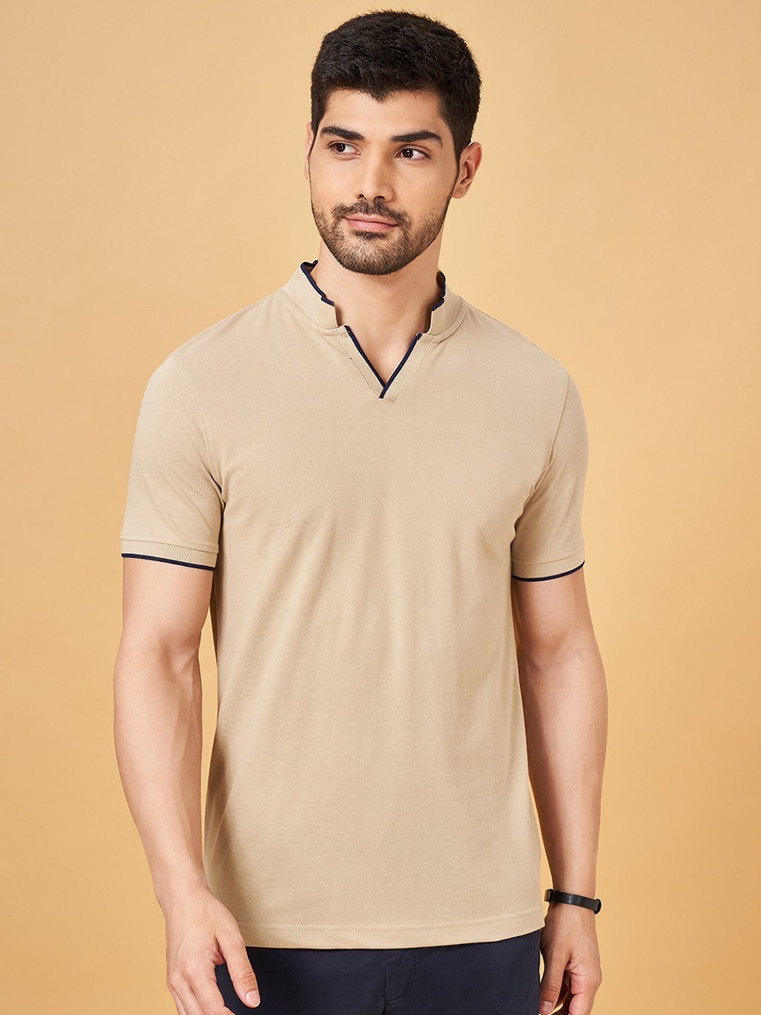 Byford By Pantaloons Beige Slim Fit T-Shirt