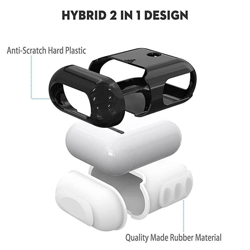 Airpods Case Cover Heavy Duty Hybrid 2 in 1 Shockproof Full Protective Case Hard PC+Soft Rubber Silicone Skin Cover Accessories Kits for Airpods 1Airpods 2 BlackampWhite
