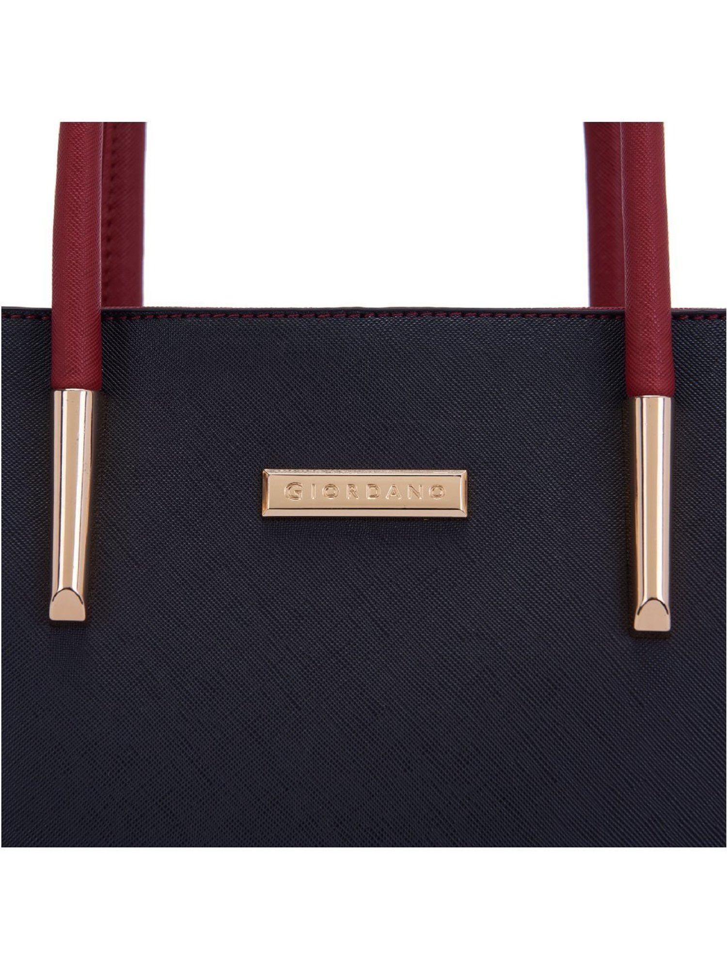Giordano Red & Navy Blue Color Block Medium Tote Handbag