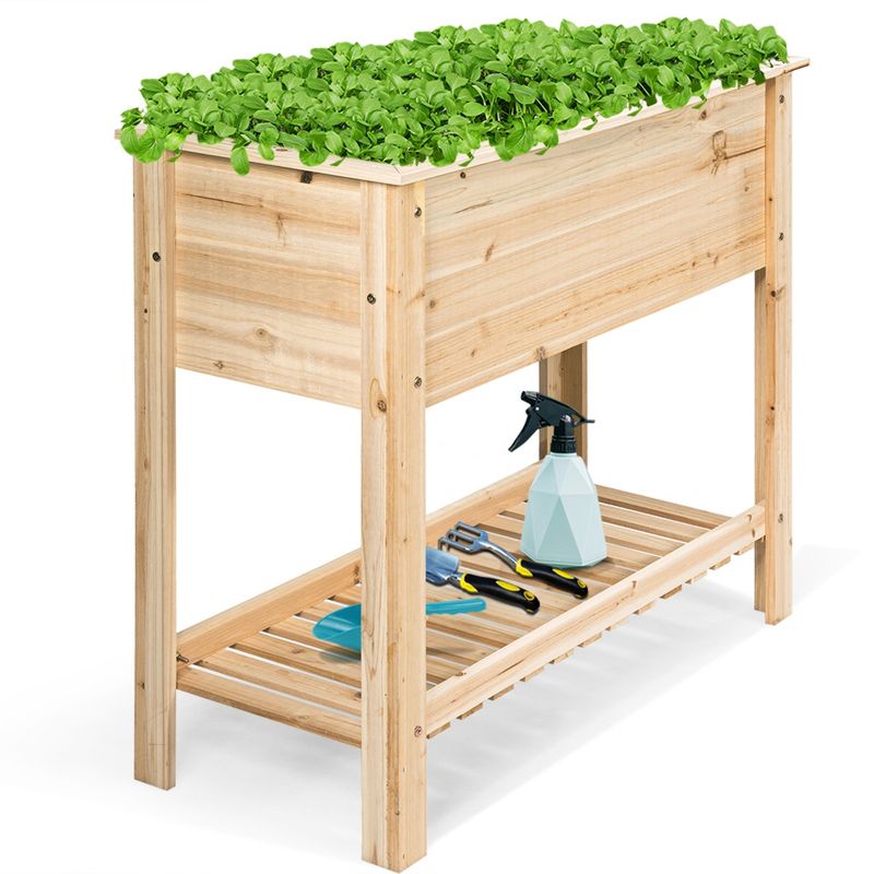 COSTWAY Raised Garden Planter Bed Box Stand Wood Elevated Planter w/Shelf 36''x16''x32''