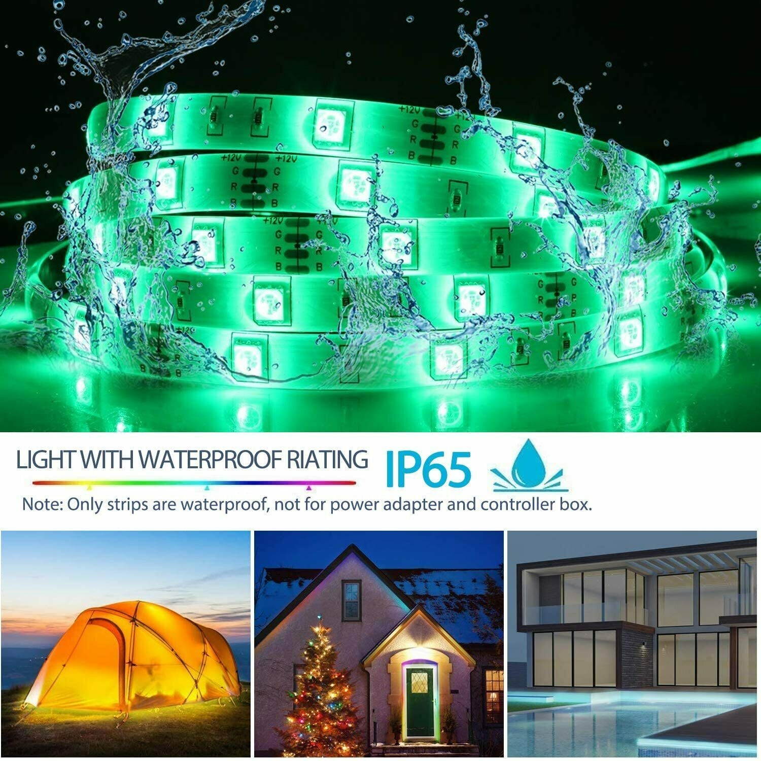 16ft 5050 RGB Waterproof Bluetooth Music LED Strip Lights Set APP +Remote +Power