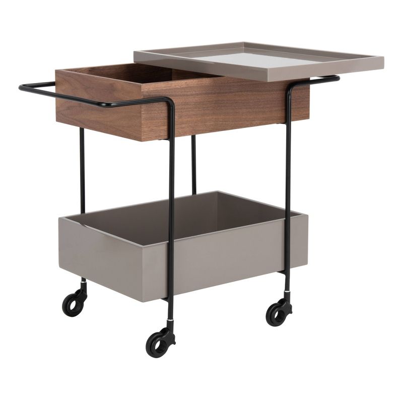 Scout Tray Bar Cart Walnut/Gray/Black - Safavieh