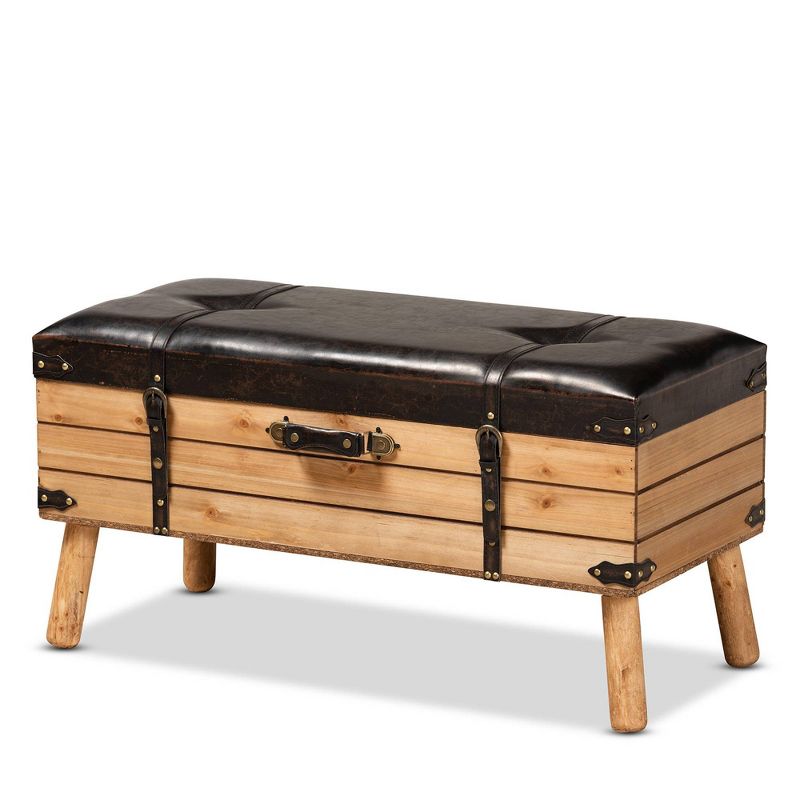 Amena Wood Large Storage Ottoman Dark Brown/Oak - Baxton Studio