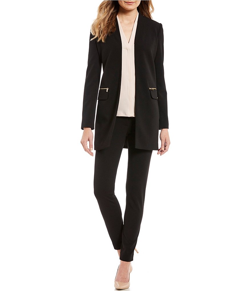 Eva Varro Solid Knit Jersey Notch Lapel Collar Two-Button Jacket