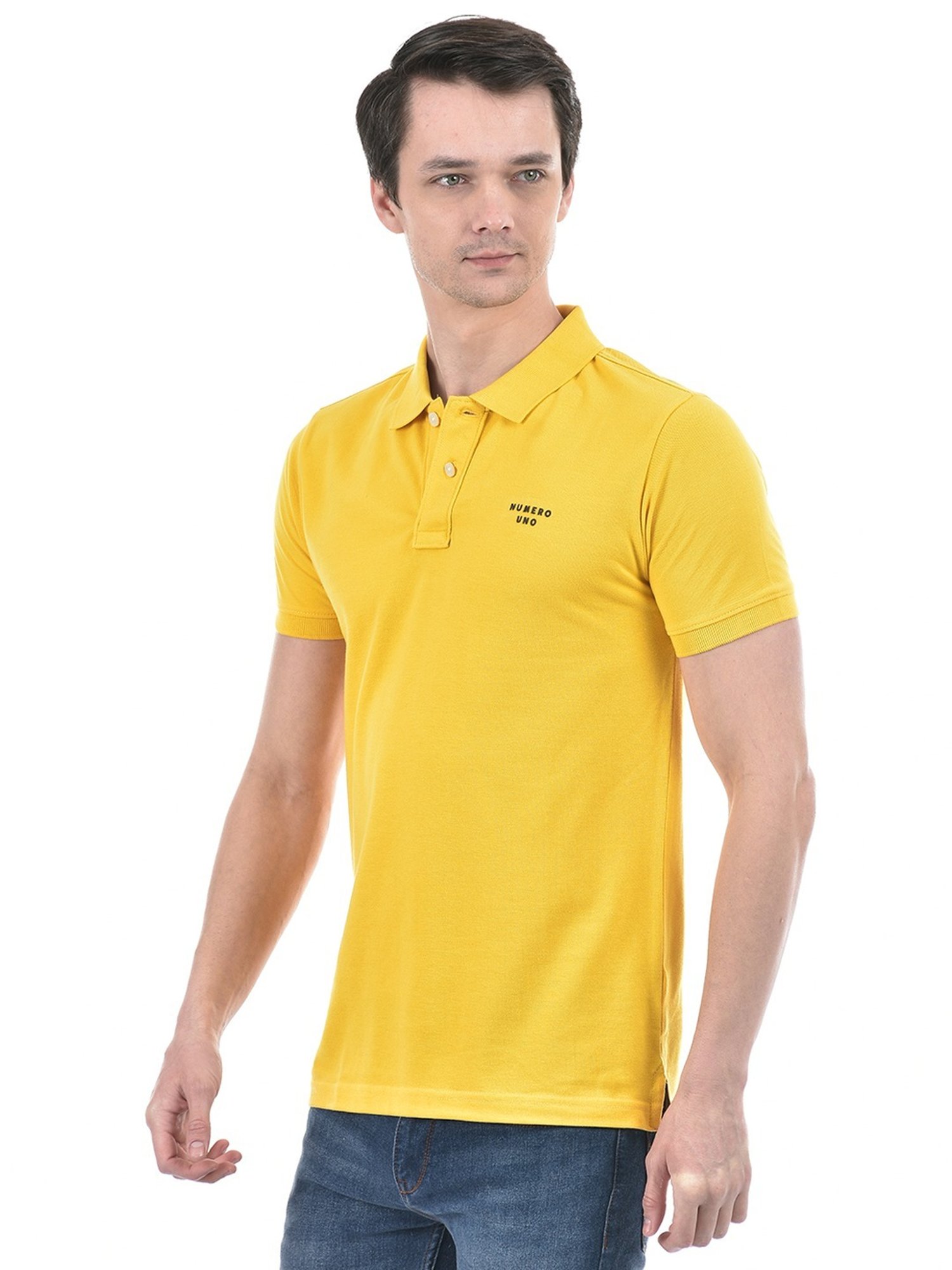 Numero Uno Yellow Cotton Slim Fit Polo T-Shirt