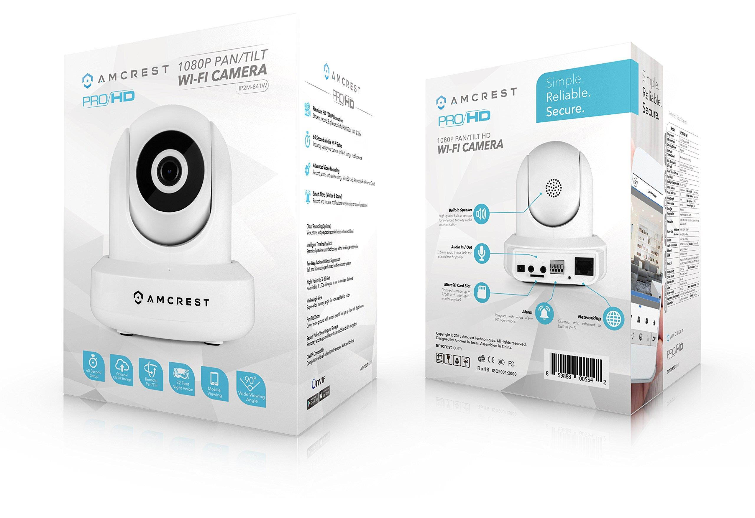 2-Pack Amcrest ProHD 1080P WiFi/Wireless IP Security Camera IP2M-841 Pan/Tilt, 2-Way Audio, Optional Cloud Recording, Full HD 1080P 2MP, Super Wide 90&deg; Viewing Angle, Night Vision (White)