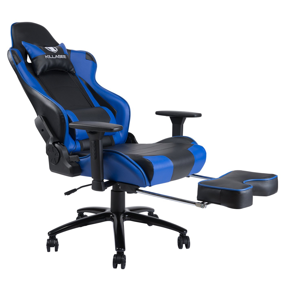 KILLABEE Big and Tall 350lb Massage Gaming Chair Metal Base - Adjustable Massage Lumbar Cushion, Retractable Footrest High Back Ergonomic Leather Racing Computer Desk Executive Office Chair(Blue)