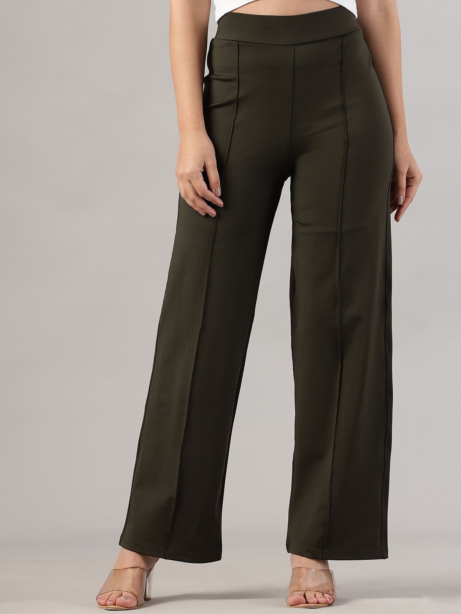 FITHUB Olive Relaxed Fit High Rise Trousers