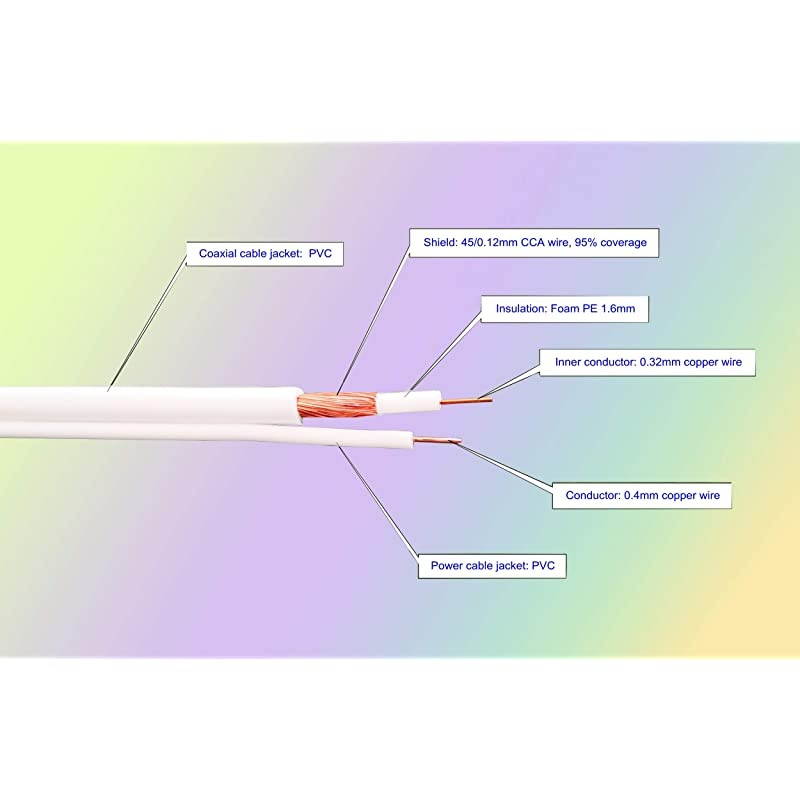 100ft PreMade AllinOne BNC Video and Power Cable with Connector for Surveillance CCTV Security Camera Video System White