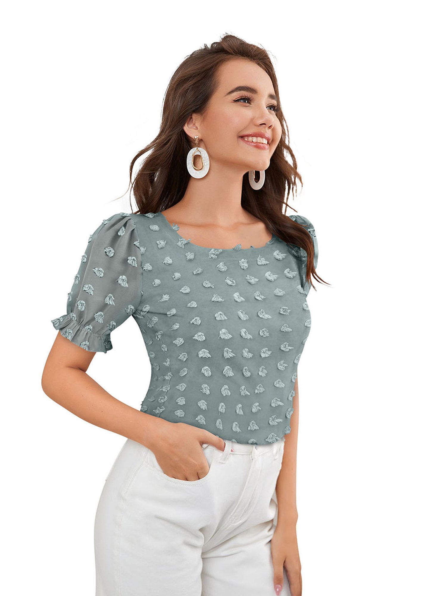 KERI PERRY Light Green Self Design Top