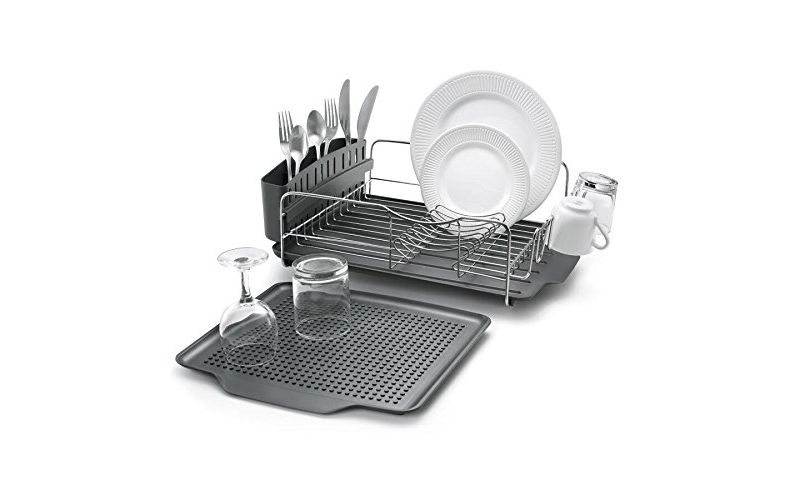 Polder KTH-615 Dish Rack & Tray 4 PC Combo- Advantage System Includes Rack, Drain Tray, Removable Drying Tray & Cutlery Holder - Stainless Steel & Plastic