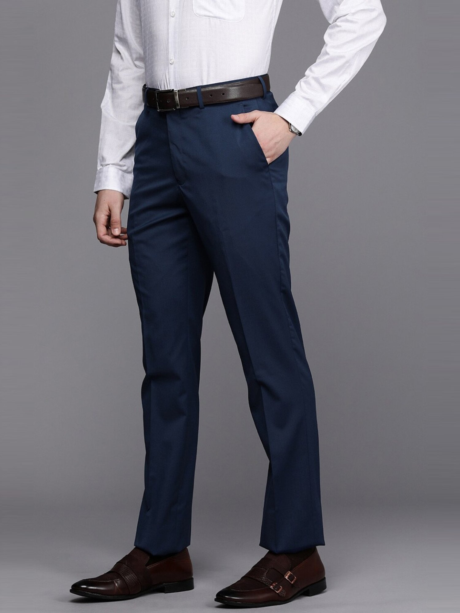 Luxure By Louis Philippe Navy  Slim Fit Trousers