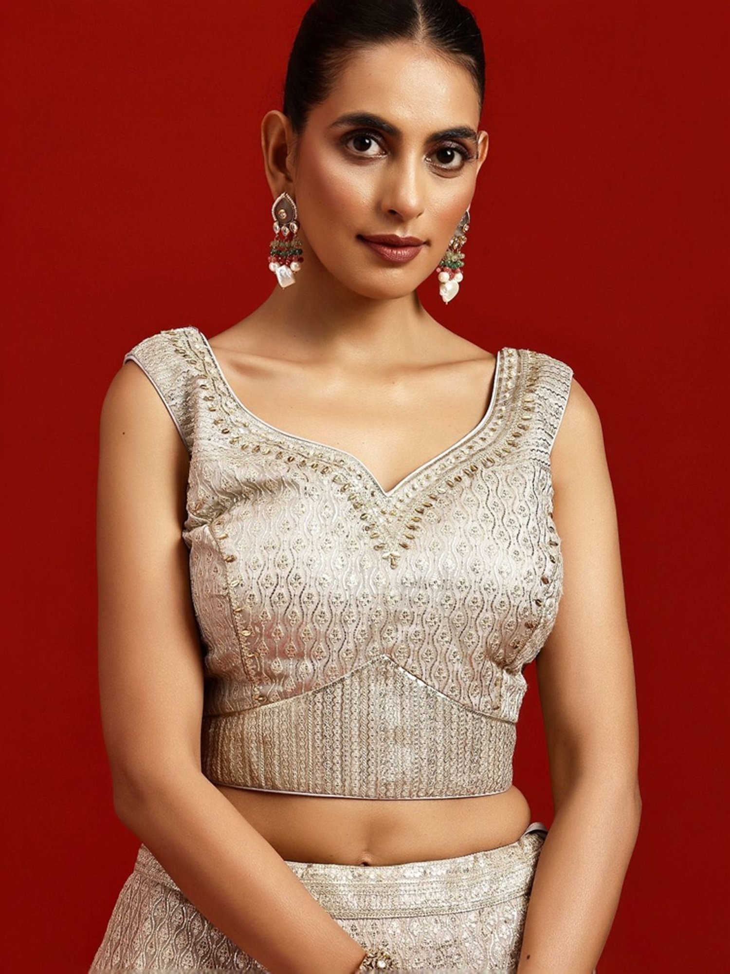 Libas Art Grey Embellished Lehenga Choli Set With Dupatta