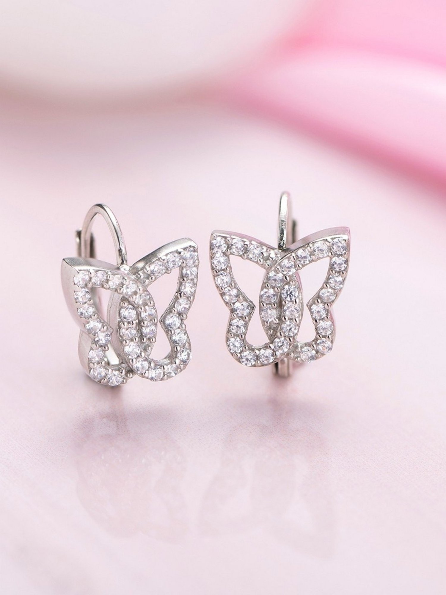 Zavya Butterfly CZ Rhodium-Plated 92.5 Sterling Silver Drop