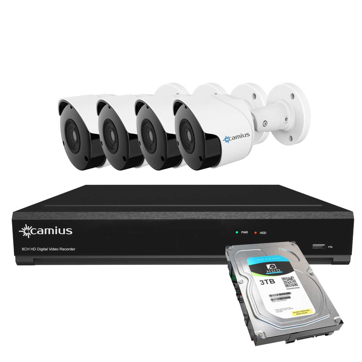 Camius 4K 8 Channel Security DVR camera system with Hard Drive 3TB, 4 x 4K Outdoor Wide Angle Analog Bullet Security Cameras - 100 degree view - expandable to 12CH including 4 IP channels - 124K48M3T