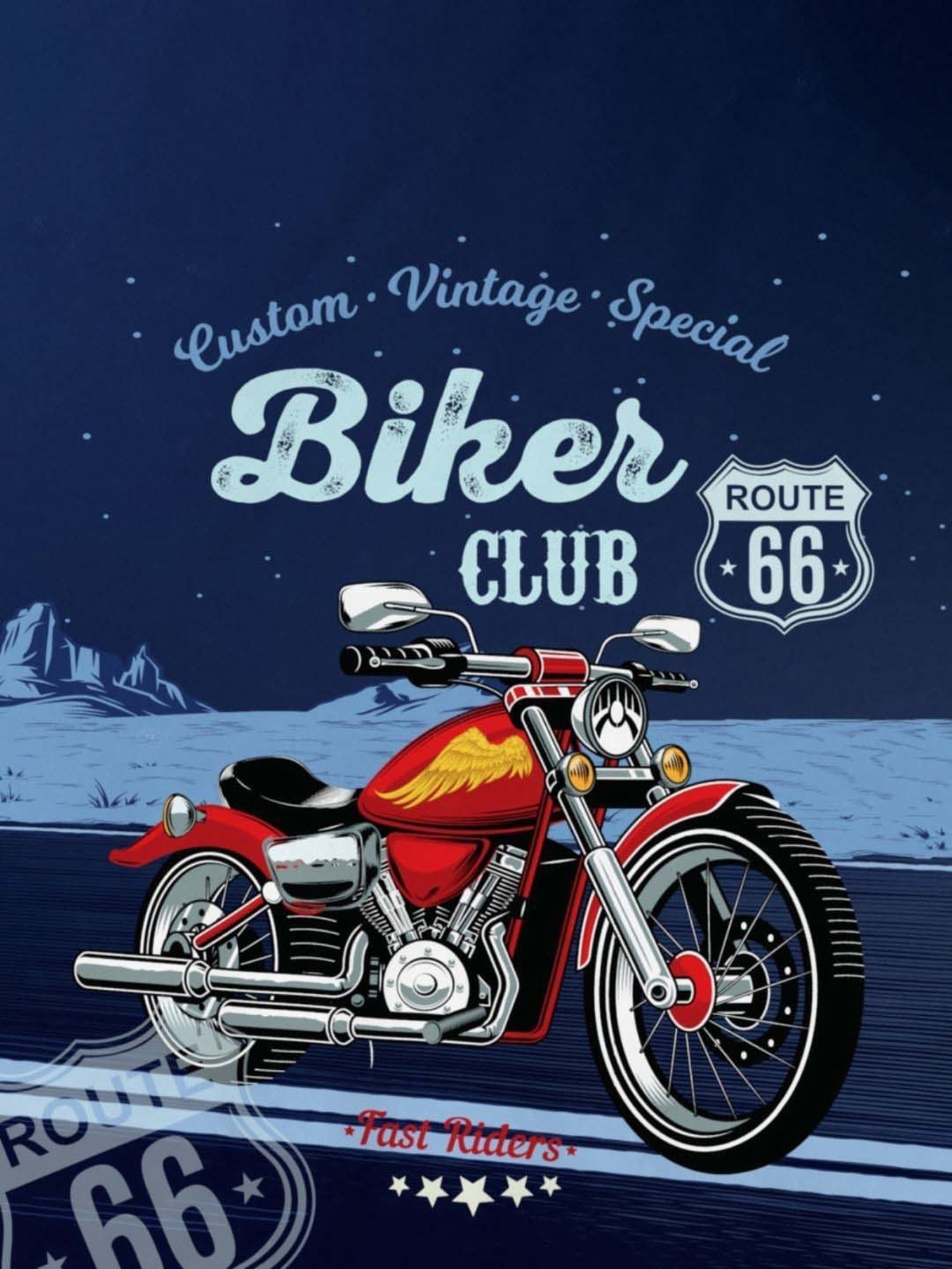 DDecor Biker Club Conversational Blue Cotton 136 TC Double Bedsheet With 2 Pillow Covers