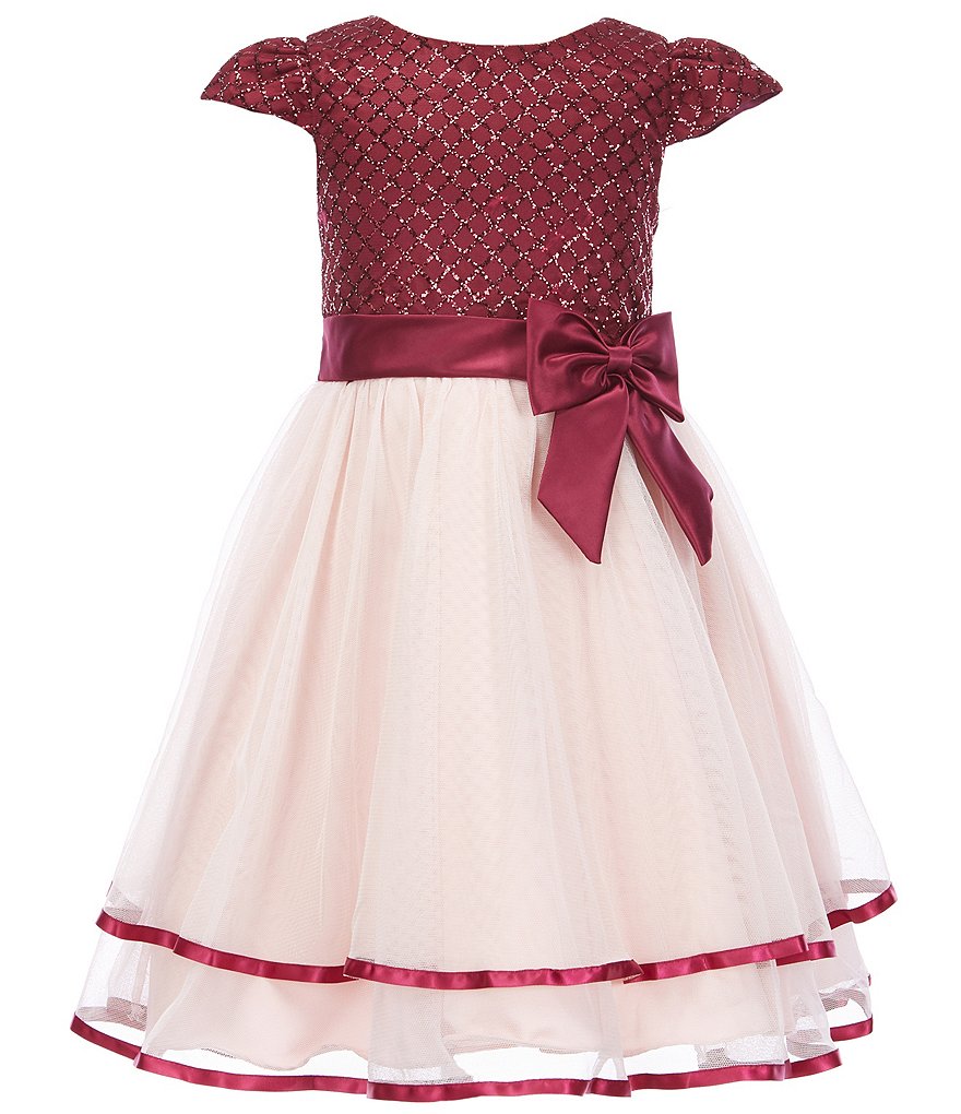 Rare Editions Little Girls 2T-6X Flutter Sleeve Glitter Bodice Tiered Ribbon Skirt Dress